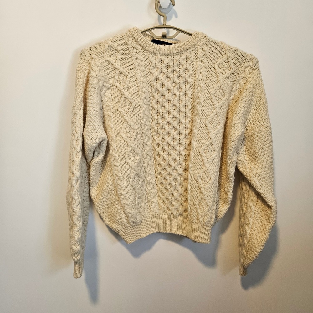 Vintage Tivoli Aran Cable Knit Sweater Mens Large Wool Ivory Chunky Fisherman
